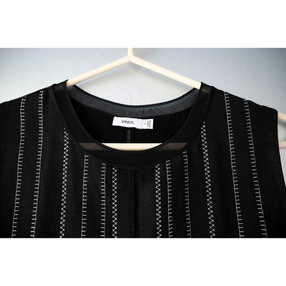 Vince 100% Silk Sleeveless Black Stitch Tank Top Blouse Luxury Basics sz S - Picture 8 of 12